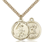 Navy Guardain Angel Medal, Gold Filled - 24&quot; 2.4mm Gold Plated Endless Chain