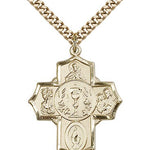 5 Way Cross Pendant, Gold Filled - 24&quot; 2.4mm Gold Plated Endless Chain