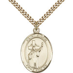 St. Aidan of Lindesfarne Medal, Gold Filled, Large - 24&quot; 2.4mm Gold Plated Chain + Clasp