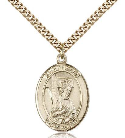 St. Helen Medal, Gold Filled, Large - 24&quot; 2.4mm Gold Plated Chain + Clasp