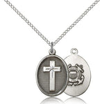Coast Guard Cross Pendant, Sterling Silver - 18&quot; 1.2mm Sterling Silver Chain + Clasp