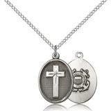 Coast Guard Cross Pendant, Sterling Silver - 18&quot; 1.2mm Sterling Silver Chain + Clasp