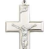 Crucifix Pendant, Sterling Silver - 24&quot; 2.4mm Rhodium Plate Endless Chain
