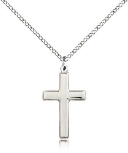 Cross Pendant, Sterling Silver - 18&quot; 1.2mm Sterling Silver Chain + Clasp