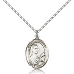 St. Therese of Lisieux Medal, Sterling Silver, Medium - 18&quot; 1.2mm Sterling Silver Chain + Clasp