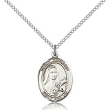 St. Therese of Lisieux Medal, Sterling Silver, Medium - 18&quot; 1.2mm Sterling Silver Chain + Clasp