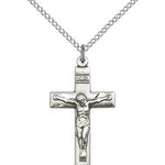 Crucifix Pendant, Sterling Silver - 18&quot; 1.2mm Sterling Silver Chain + Clasp