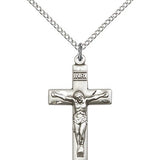 Crucifix Pendant, Sterling Silver - 18&quot; 1.2mm Sterling Silver Chain + Clasp