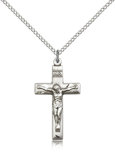 Crucifix Pendant, Sterling Silver - 18&quot; 1.2mm Sterling Silver Chain + Clasp