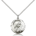 Sorrowful Mother Medal, Sterling Silver - 18&quot; 1.2mm Sterling Silver Chain + Clasp