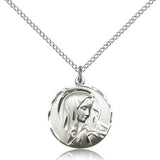 Sorrowful Mother Medal, Sterling Silver - 18&quot; 1.2mm Sterling Silver Chain + Clasp