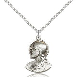 Head of Christ Medal, Sterling Silver - 18&quot; 1.2mm Sterling Silver Chain + Clasp