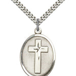 Cross Pendant, Sterling Silver - 24&quot; 2.4mm Rhodium Plate Endless Chain