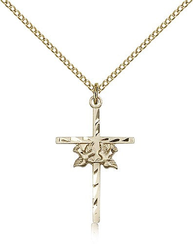 Doves Cross Pendant, Gold Filled - Gold-tone