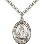 Infant of Prague Medal, Sterling Silver, Large - 24&quot; 2.4mm Rhodium Plate Chain + Clasp