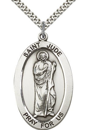 St. Jude Medal, Sterling Silver - 24&quot; 2.4mm Rhodium Plate Endless Chain