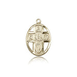5 Way Cross Chalice Medal, 14 Karat Gold - 14 KT Yellow Gold