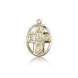 5 Way Cross Chalice Medal, 14 Karat Gold - 14 KT Yellow Gold