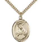 St. Rose of Lima Medal, Gold Filled, Large - 24&quot; 2.4mm Gold Plated Chain + Clasp