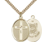 Coast Guard Cross Pendant, Gold Filled - 24&quot; 2.4mm Gold Plated Endless Chain