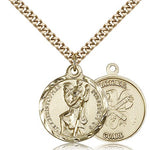 St. Christopher National Guard Medal, Gold Filled - 24&quot; 2.4mm Gold Plated Endless Chain