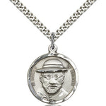 Blessed Damian of Molokai Medal, Sterling Silver - 24&quot; 2.4mm Rhodium Plate Endless Chain