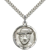 Blessed Damian of Molokai Medal, Sterling Silver - 24&quot; 2.4mm Rhodium Plate Endless Chain