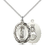 Our Lady of Guadalupe Medal, Sterling Silver - 18&quot; 1.2mm Sterling Silver Chain + Clasp
