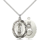 Our Lady of Guadalupe Medal, Sterling Silver - 18&quot; 1.2mm Sterling Silver Chain + Clasp
