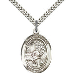 St. Rosalia Medal, Sterling Silver, Large - 24&quot; 2.4mm Rhodium Plate Chain + Clasp