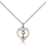 Heart Chalice Medal, Two-Tone - 18&quot; 1.2mm Sterling Silver Chain + Clasp