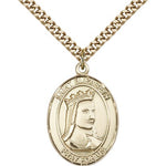 St. Elizabeth of Hungary Medal, Gold Filled, Large - 24&quot; 2.4mm Gold Plated Chain + Clasp