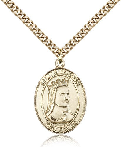 St. Elizabeth of Hungary Medal, Gold Filled, Large - 24&quot; 2.4mm Gold Plated Chain + Clasp