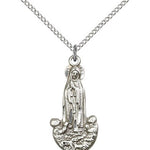 Our Lady of Fatima Medal, Sterling Silver - 18&quot; 1.2mm Sterling Silver Chain + Clasp