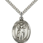 St. Ivo Medal, Sterling Silver, Large - 24&quot; 2.4mm Rhodium Plate Chain + Clasp