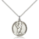 St. Bernadette Medal, Sterling Silver - 18&quot; 1.2mm Sterling Silver Chain + Clasp