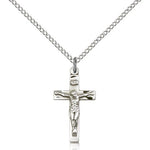 Crucifix Pendant, Sterling Silver - 18&quot; 1.2mm Sterling Silver Chain + Clasp
