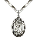 St. Christopher Medal, Sterling Silver - 24&quot; 2.4mm Rhodium Plate Endless Chain