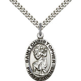 St. Christopher Medal, Sterling Silver - 24&quot; 2.4mm Rhodium Plate Endless Chain