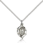Miraculous Medal, Sterling Silver - 18&quot; 1.2mm Sterling Silver Chain + Clasp