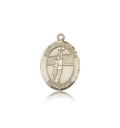St. Christopher Volleyball Medal, 14 Karat Gold, Medium - 14 KT Yellow Gold