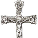 Crucifix Pendant, Sterling Silver - 24&quot; 2.4mm Rhodium Plate Endless Chain