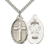 National Guard Cross Pendant, Sterling Silver - 24&quot; 2.4mm Rhodium Plate Endless Chain