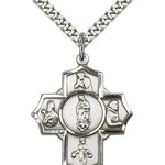 Guadalupe Dieg Pio/Xav Nino Medal, Sterling Silver - 24&quot; 2.4mm Rhodium Plate Endless Chain