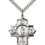 Guadalupe Dieg Pio/Xav Nino Medal, Sterling Silver - 24&quot; 2.4mm Rhodium Plate Endless Chain