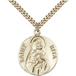 St. Rita of Cascia Medal, Gold Filled - 24&quot; 2.4mm Gold Plated Endless Chain