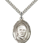 St. Hannibal Medal, Sterling Silver, Large - 24&quot; 2.4mm Rhodium Plate Chain + Clasp