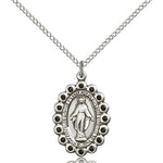 Miraculous Medal, Sterling Silver - 18&quot; 1.2mm Sterling Silver Chain + Clasp