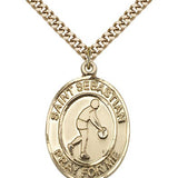 St. Sebastian Basketball Medal, Gold Filled, Large - 24&quot; 2.4mm Gold Plated Chain + Clasp