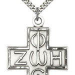 Light and Life Cross Pendant, Sterling Silver - 24&quot; 2.4mm Rhodium Plate Endless Chain